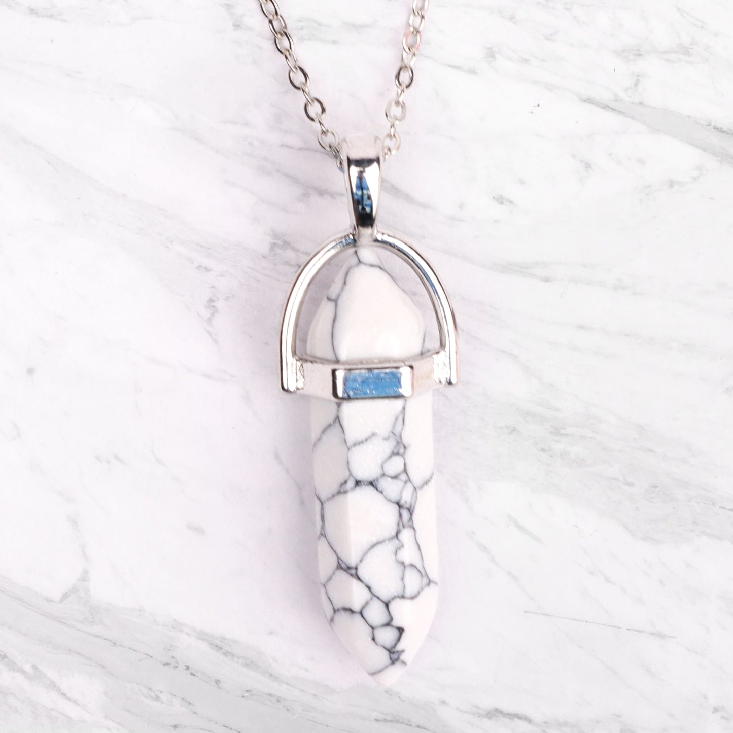 Silver Plated Necklace - White Turquoise Pendant