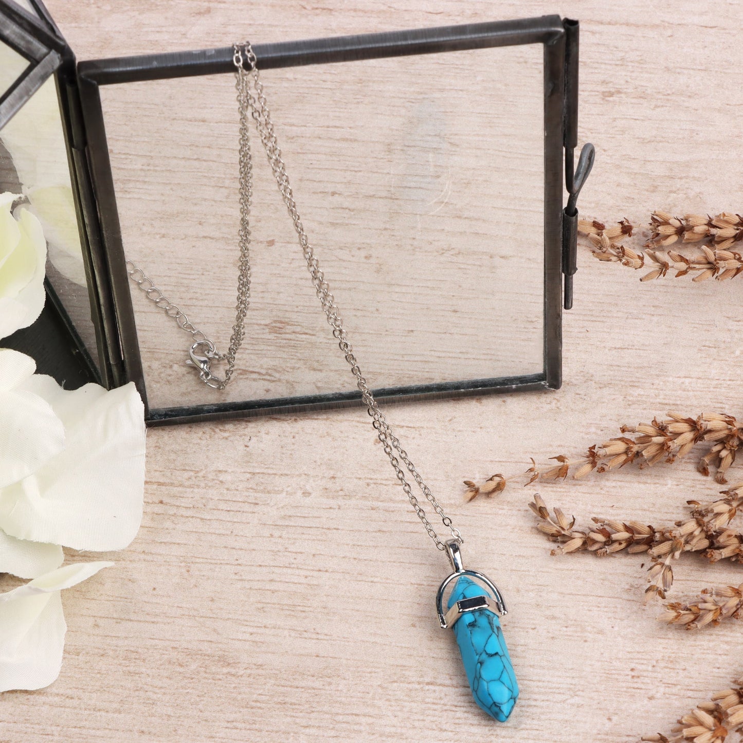 Silver Plated Necklace - Turquoise Pendant