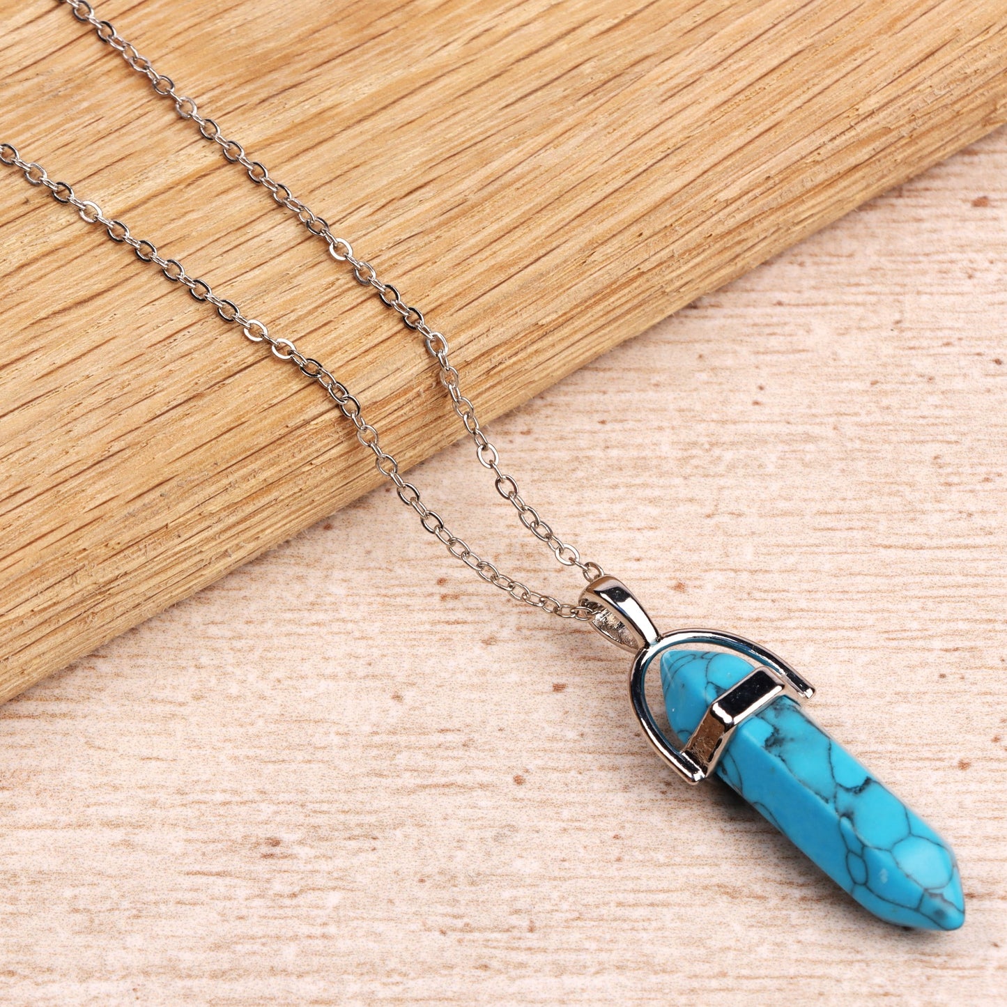 Silver Plated Necklace - Turquoise Pendant