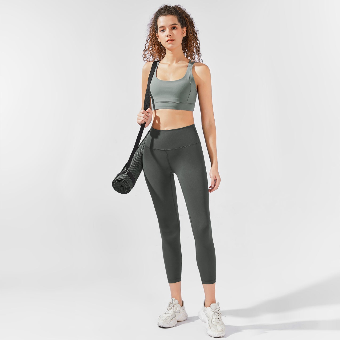 High-Waisted 7/8 YULA Yoga Leggings - Dark Grey