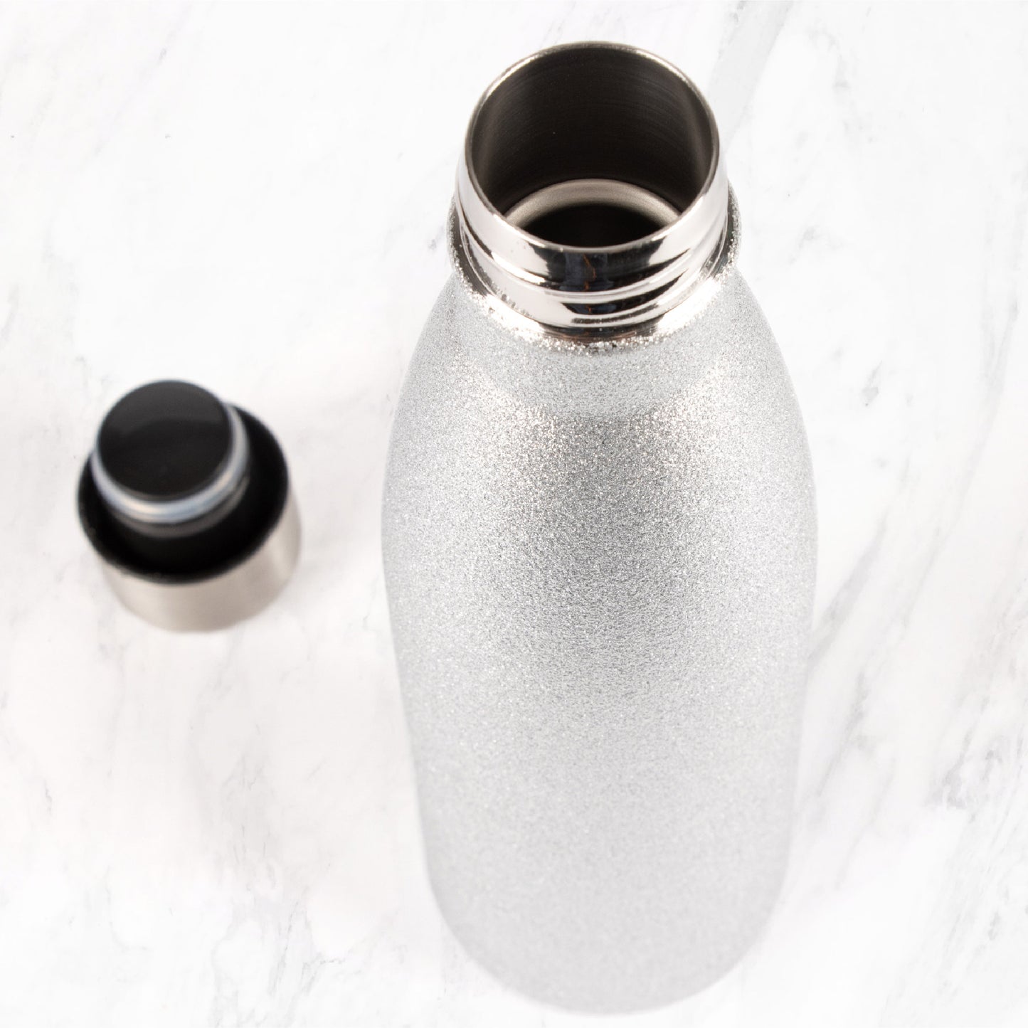 Metal Water Bottle 500ml - Silver Glitter