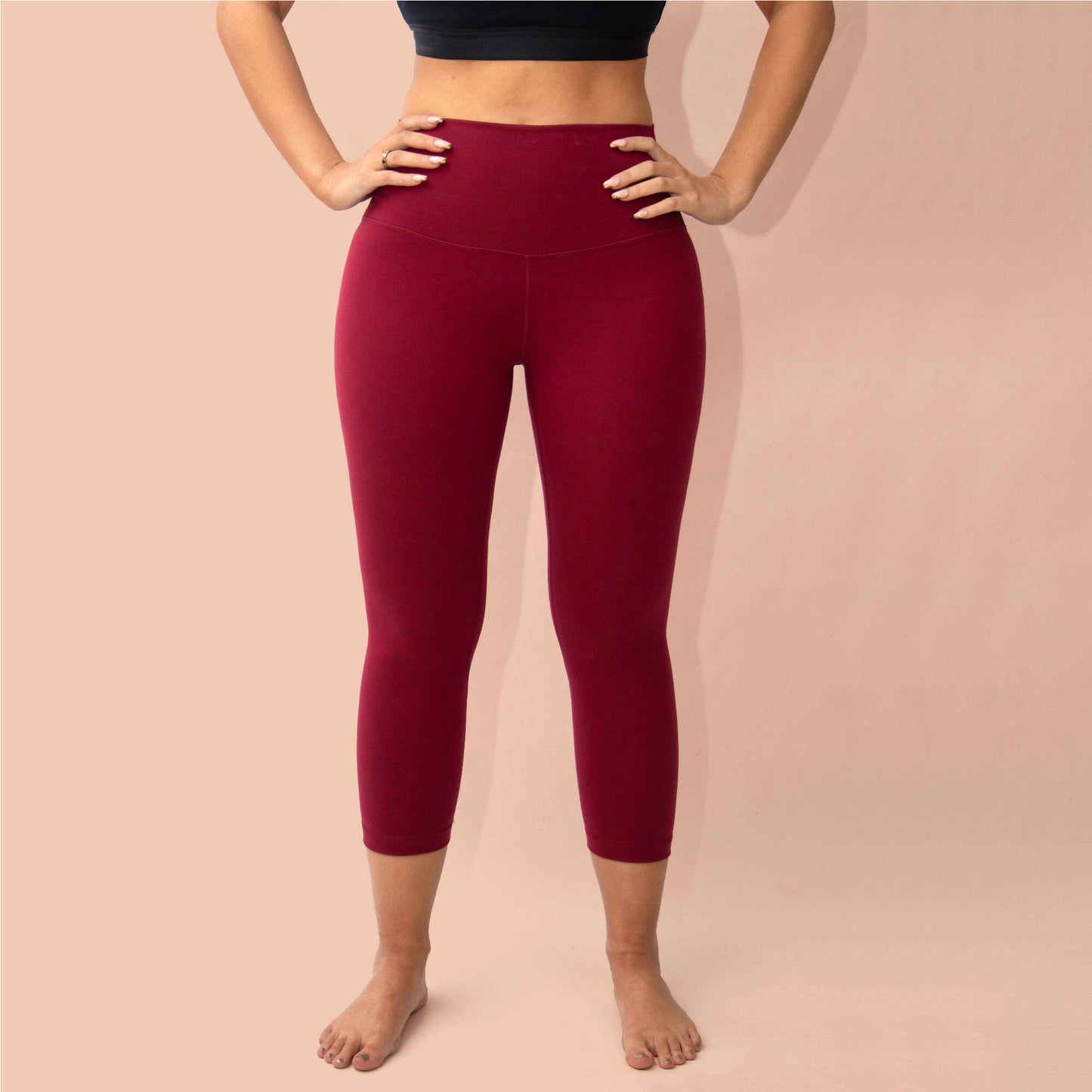 High Waist Capri Yoga Leggings -Maroon