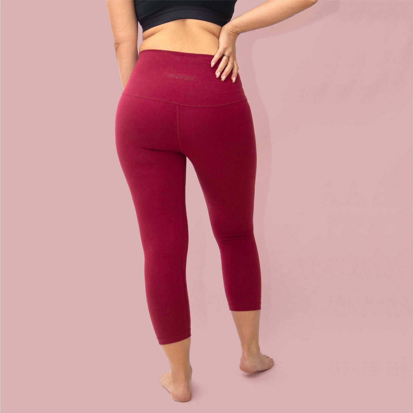 High Waist Capri Yoga Leggings -Maroon