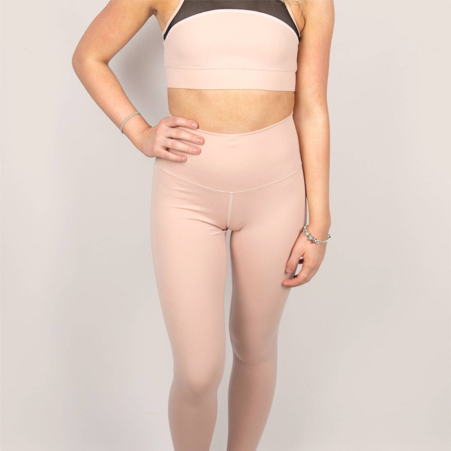 High Waist Full Length Yoga Leggings - Sand