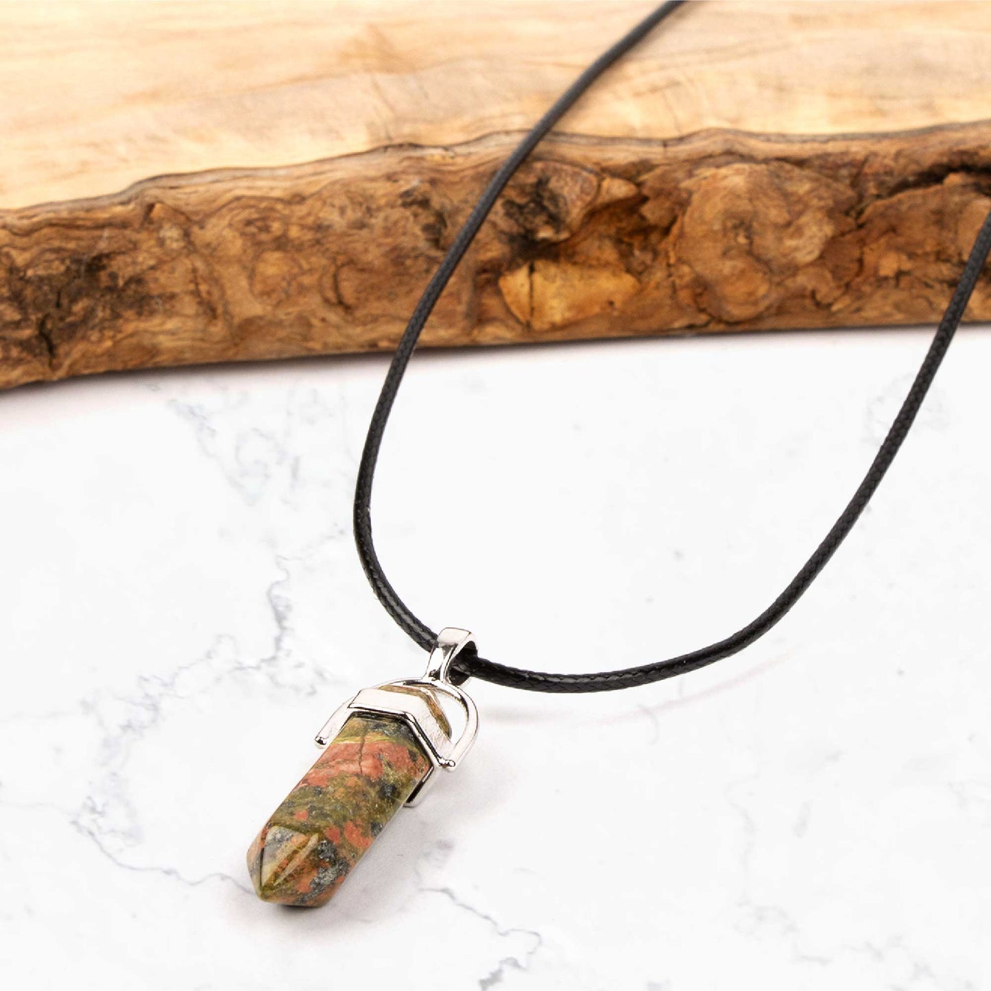 Crystal Pendant Necklace - Unakite Stone