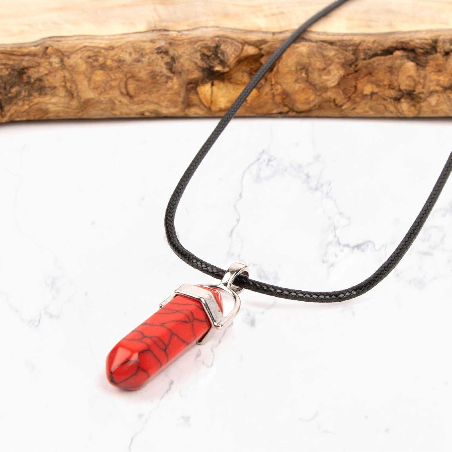 Crystal Pendant Necklace - Red Jasper