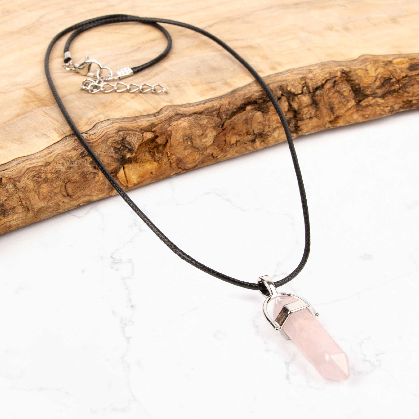 Crystal Pendant Necklace - Rose Quartz