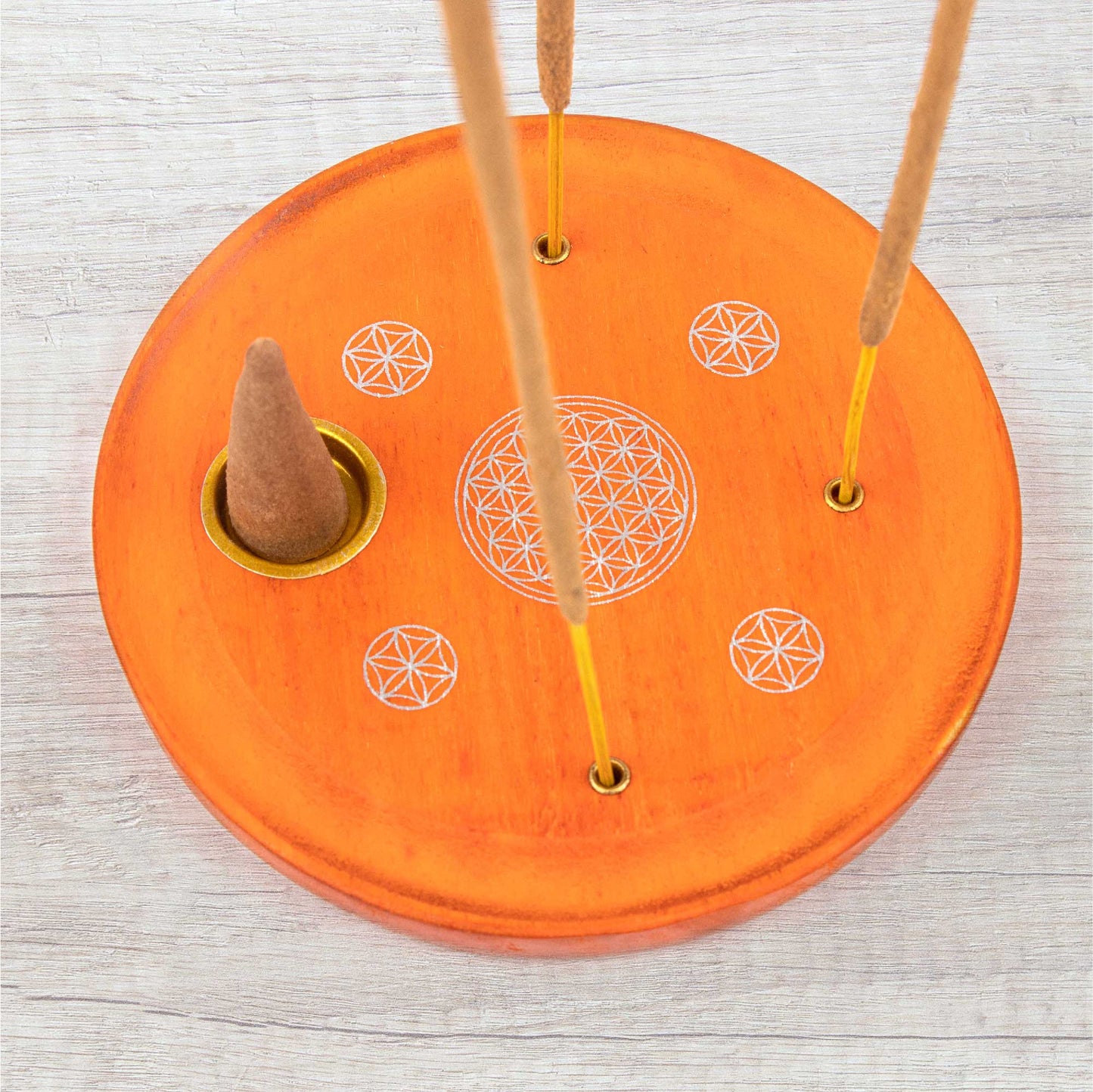 Incense Cone Plate - Flower Of Life Orange