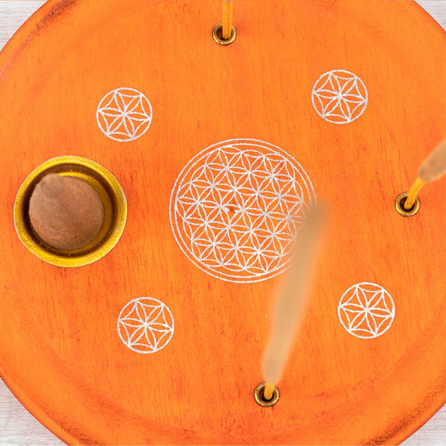 Incense Cone Plate - Flower Of Life Orange