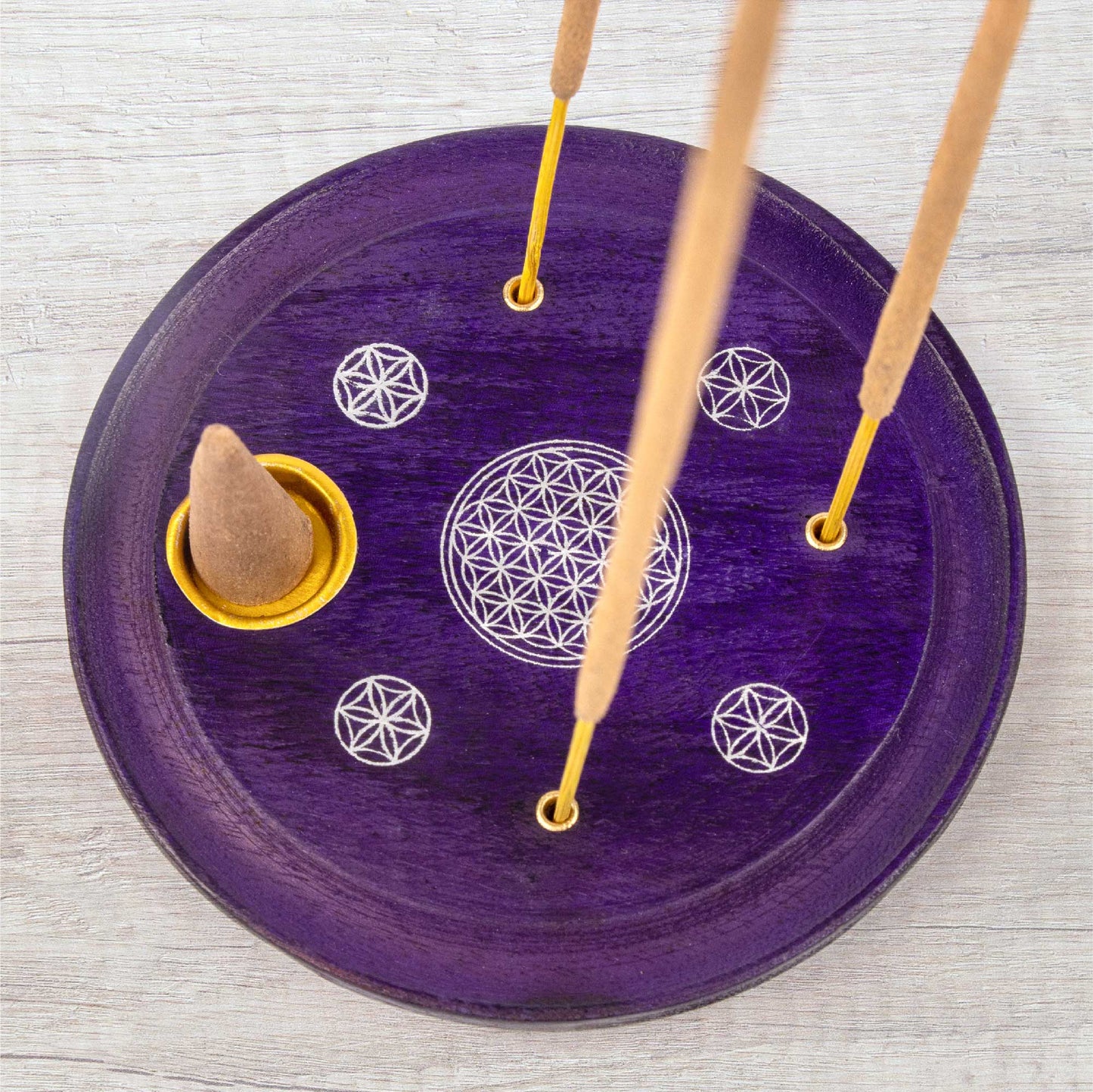 Incense Cone Plate - Flower Of Life Purple