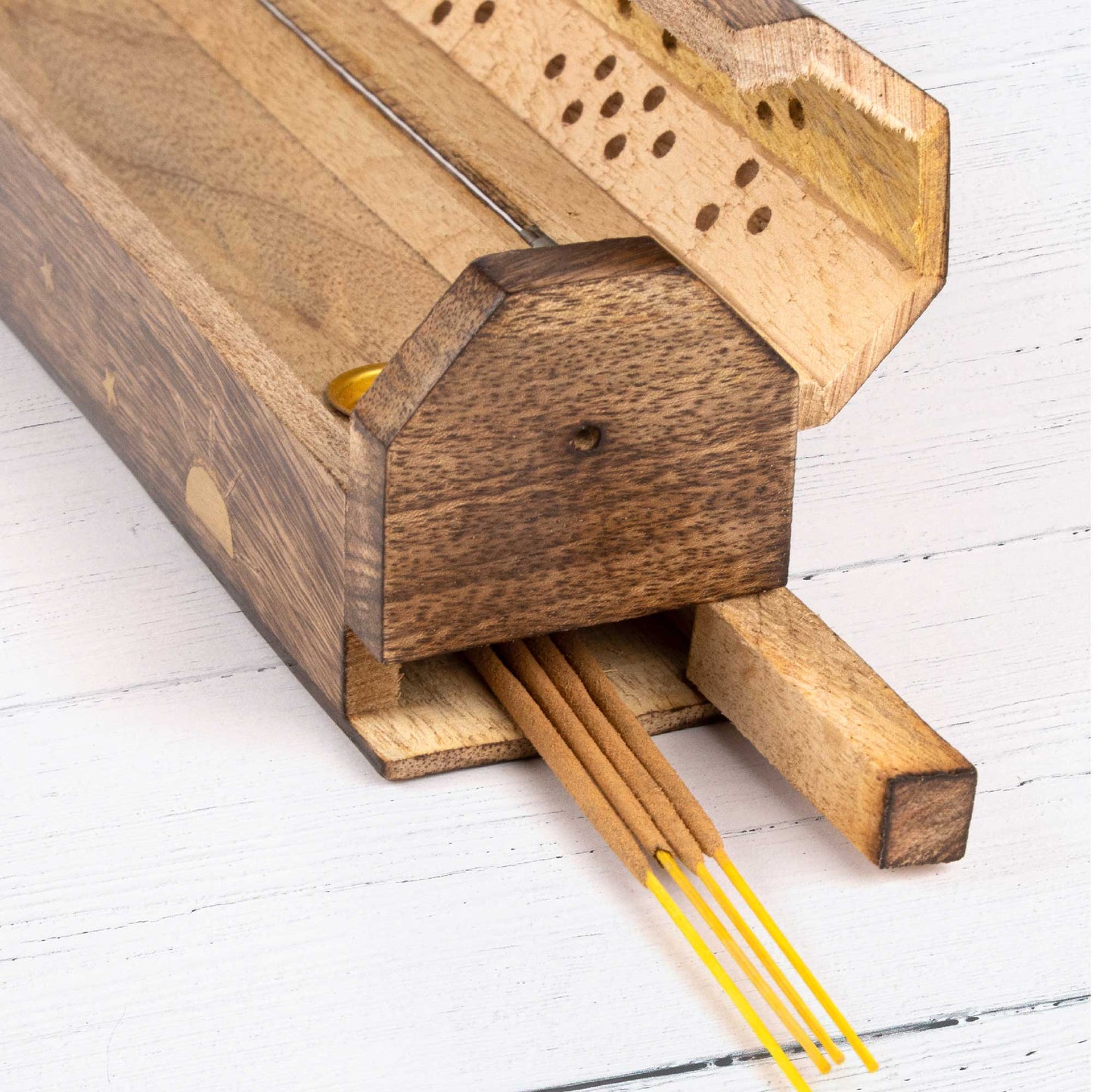 Wooden Incense Box - Moon, Stars and Sun Ray