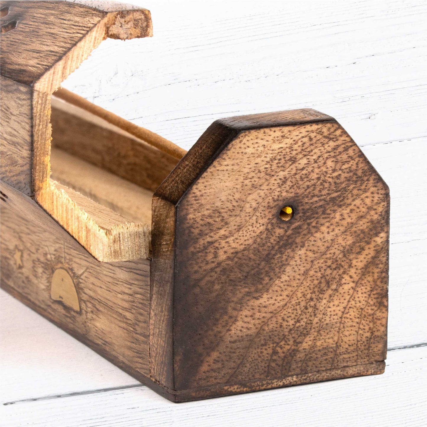 Wooden Incense Box - Moon, Stars and Sun Ray