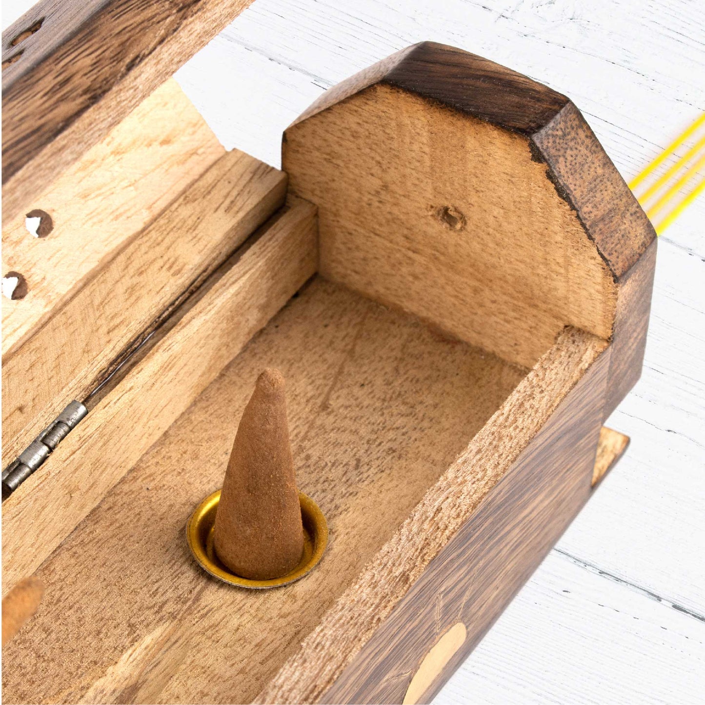 Wooden Incense Box - Moon, Stars and Sun Ray