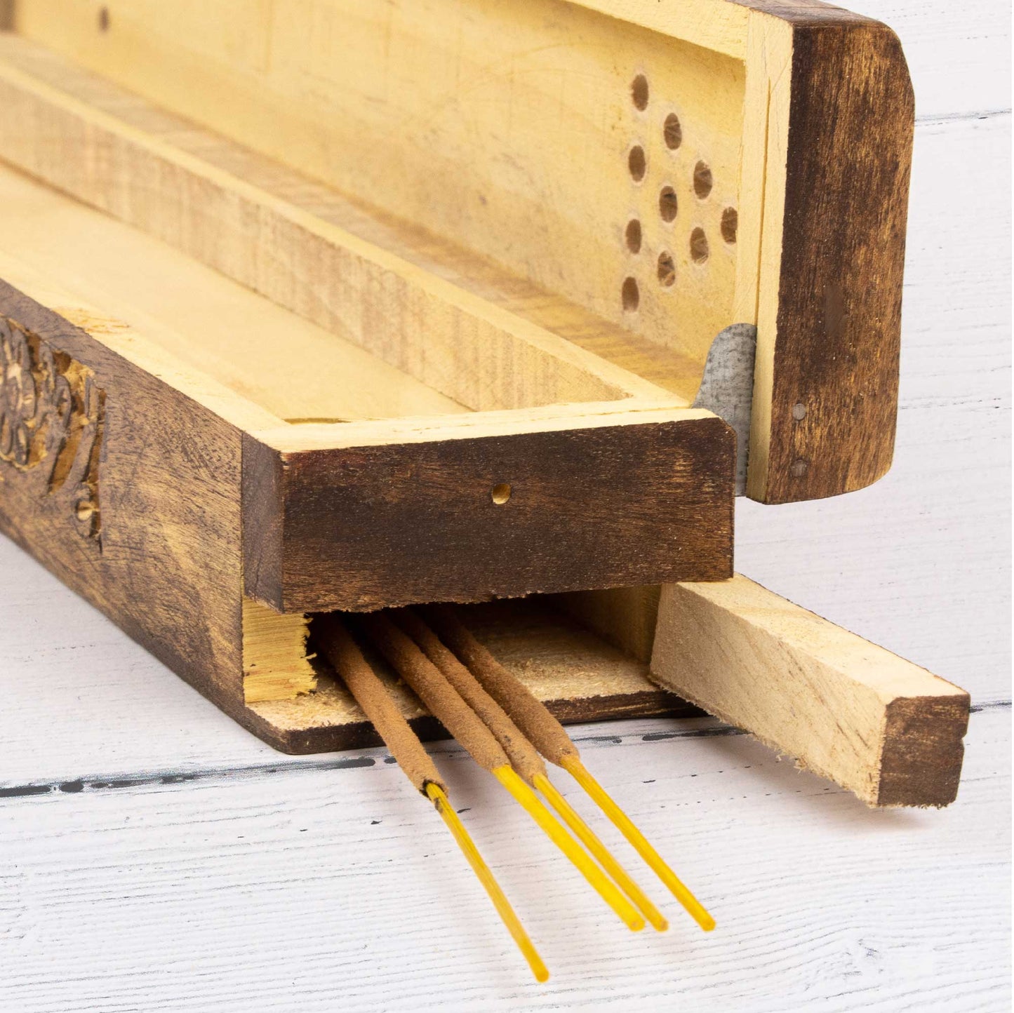 Wooden Incense Box - Floral Carving