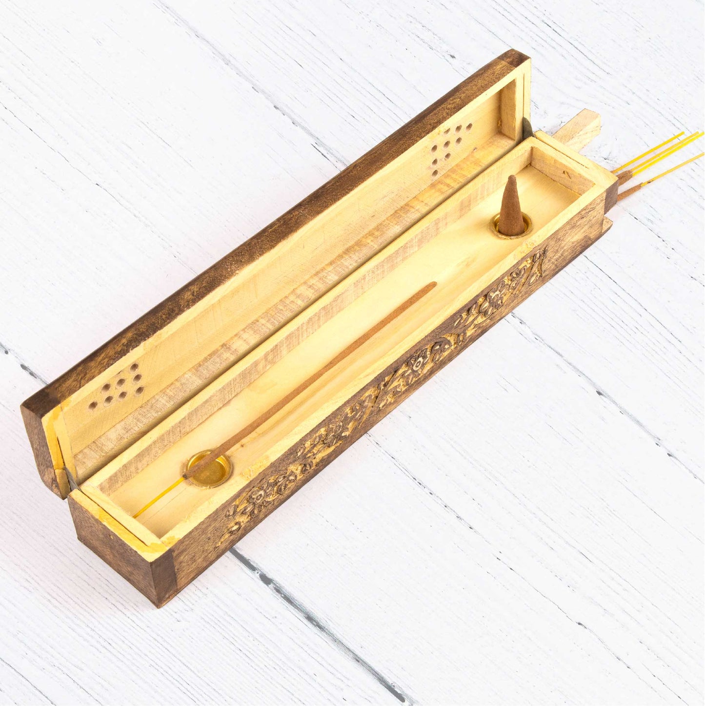 Wooden Incense Box - Floral Carving