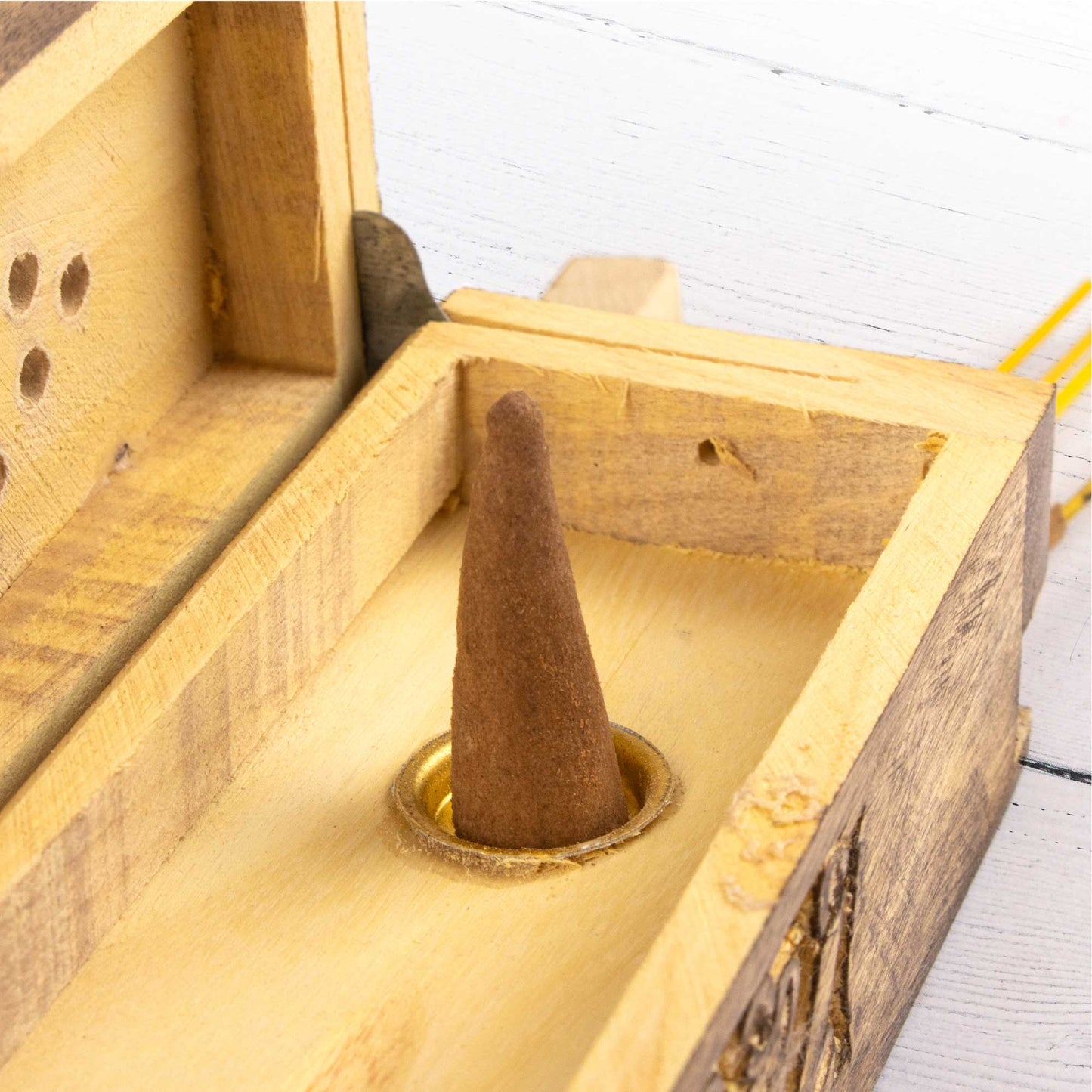 Wooden Incense Box - Floral Carving