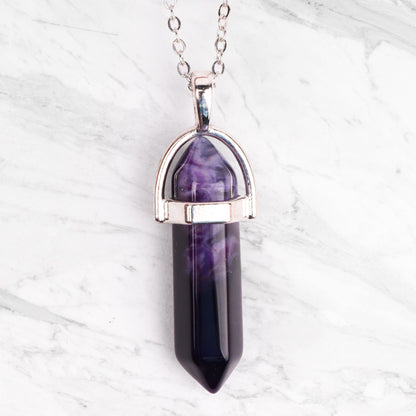 Silver Plated Necklace - Purple Agate Pendant