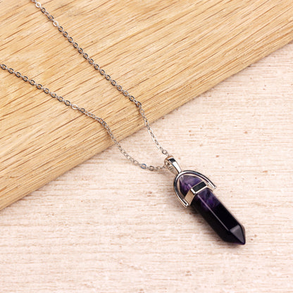 Silver Plated Necklace - Purple Agate Pendant