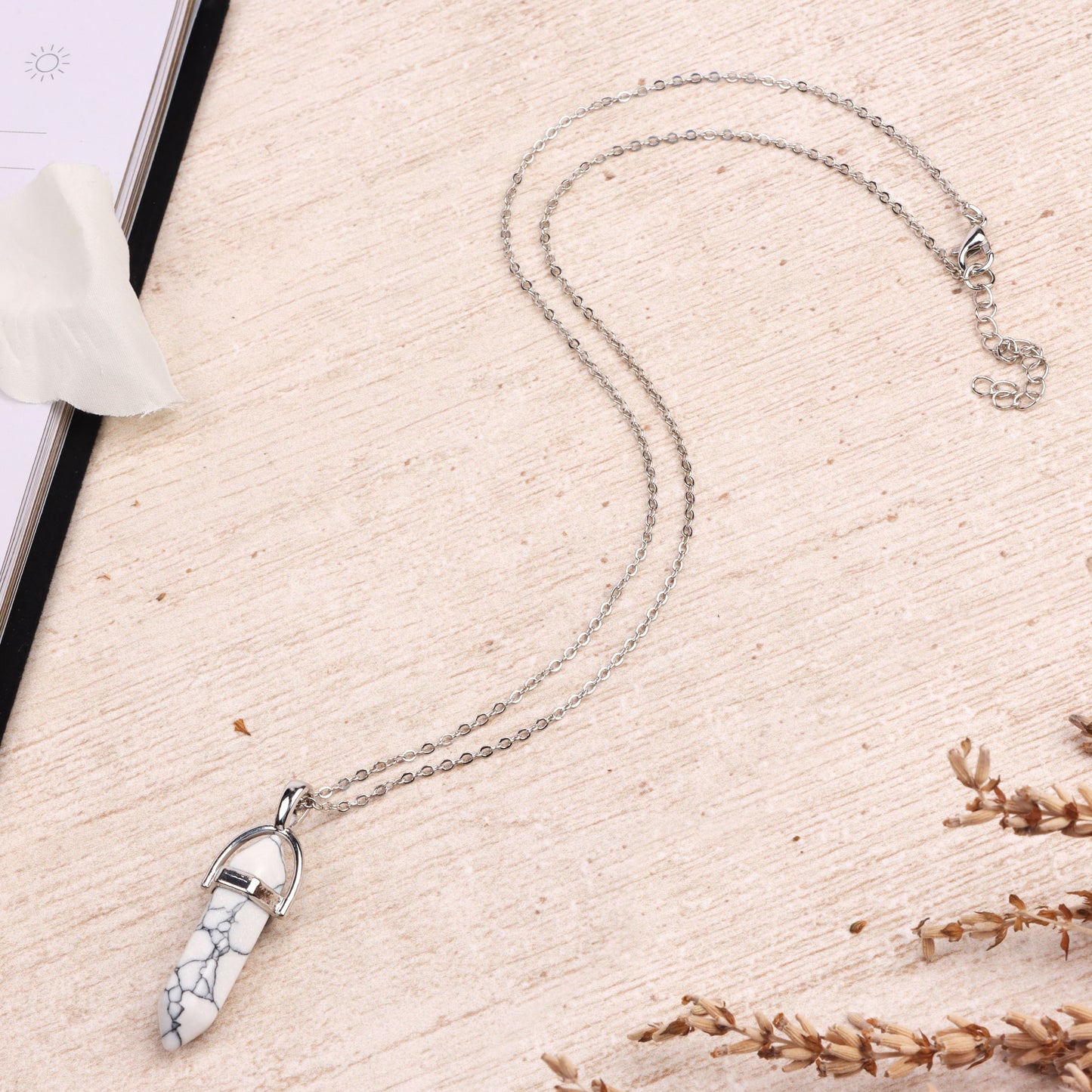Silver Plated Necklace - White Turquoise Pendant