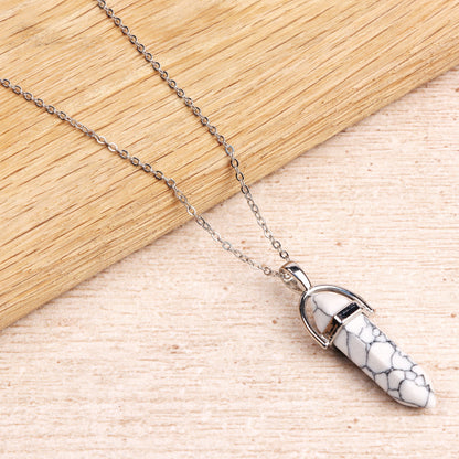 Silver Plated Necklace - White Turquoise Pendant