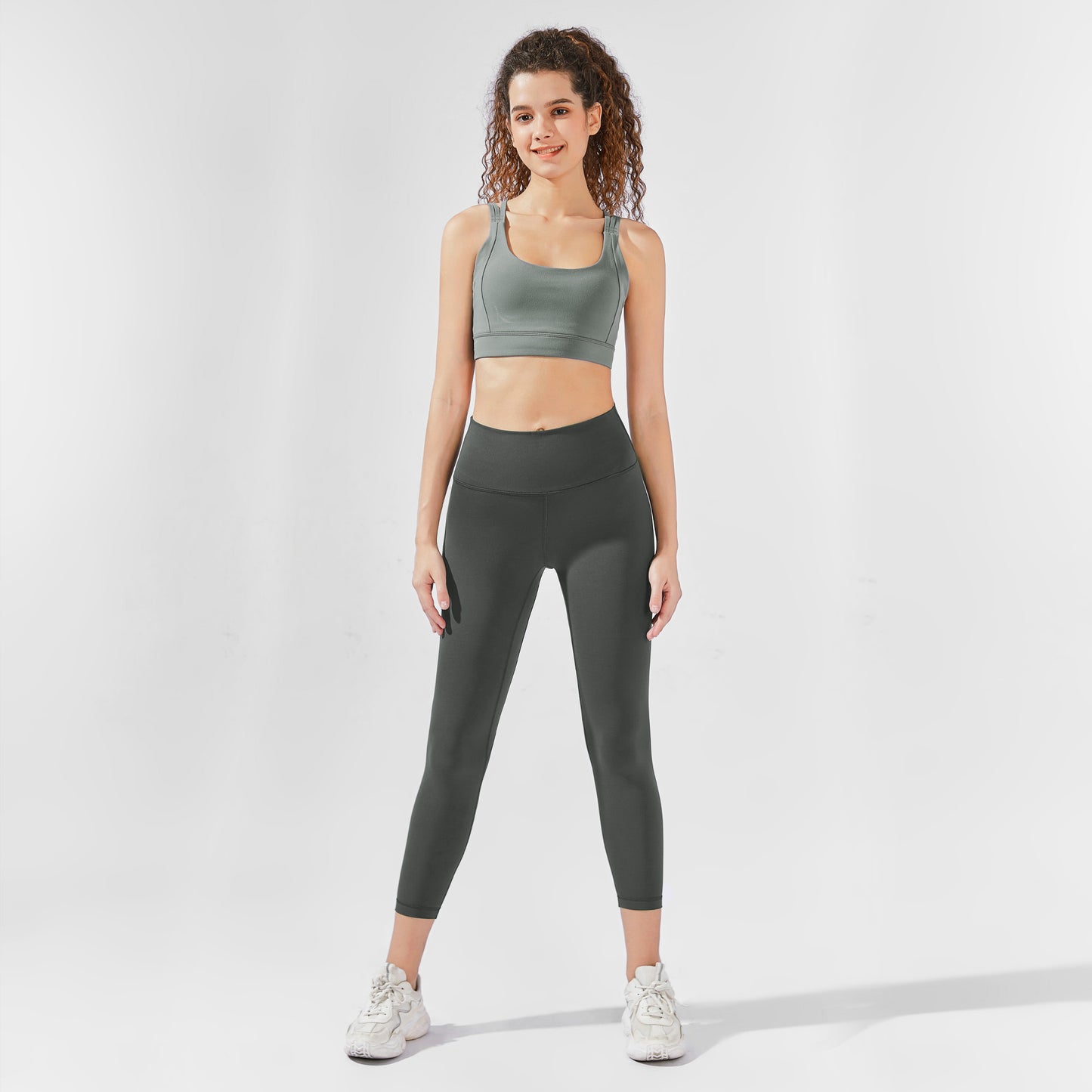 High-Waisted 7/8 YULA Yoga Leggings - Dark Grey