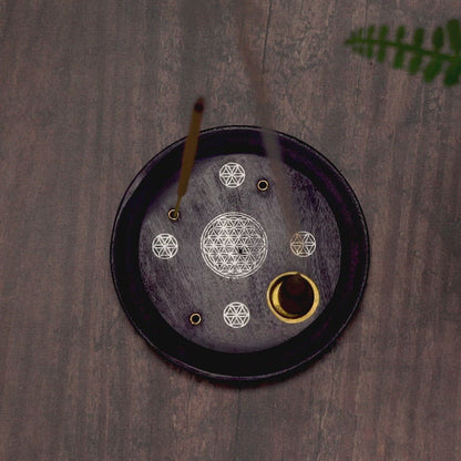 Incense Cone Plate - Flower Of Life Purple