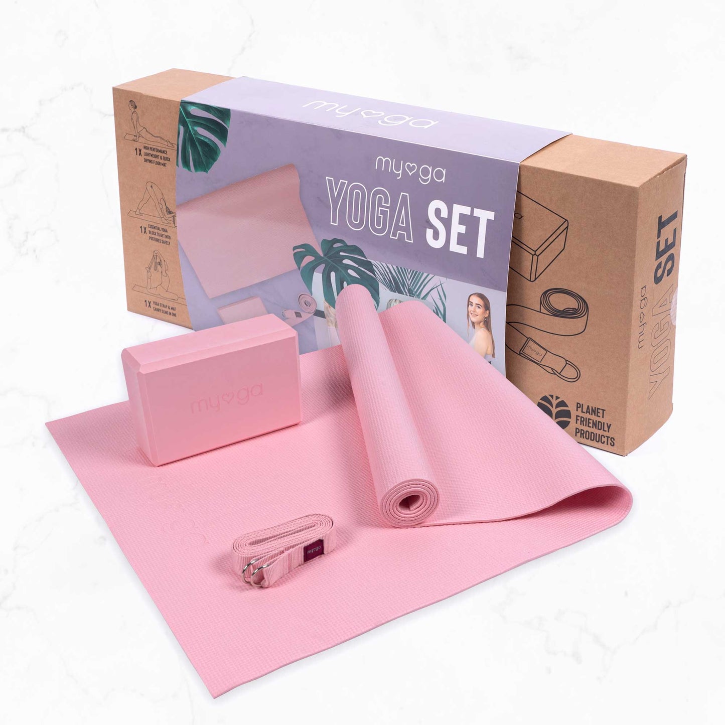 Myga Cork Yoga Starter Set - Mat, 2 Cork Blocks, & Strap - Wowcher