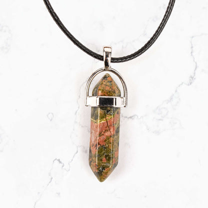 Crystal Pendant Necklace - Unakite Stone