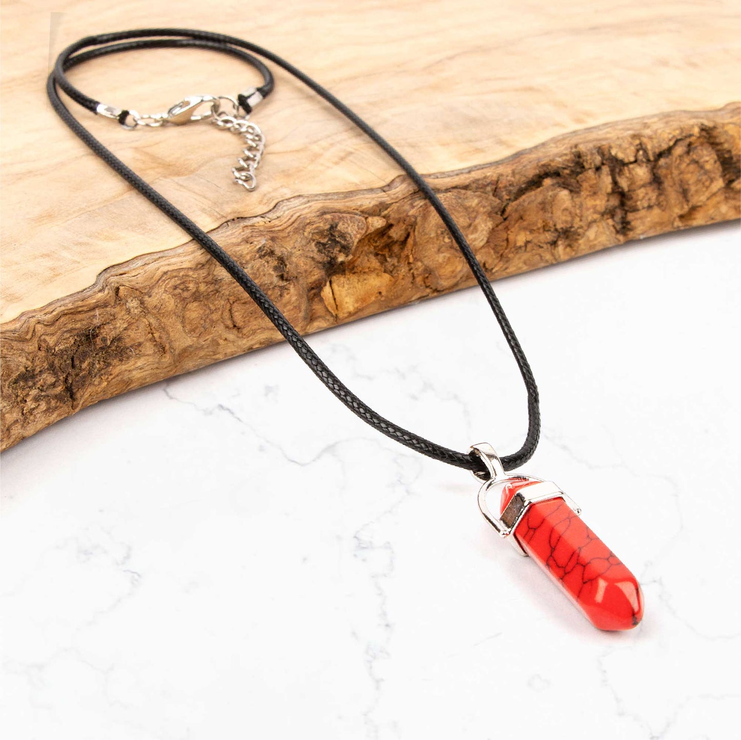 Crystal Pendant Necklace - Red Jasper