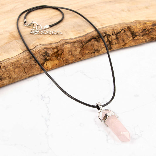 Crystal Pendant Necklace - Rose Quartz