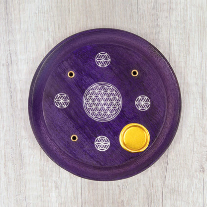 Incense Cone Plate - Flower Of Life Purple