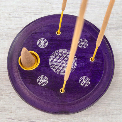 Incense Cone Plate - Flower Of Life Purple