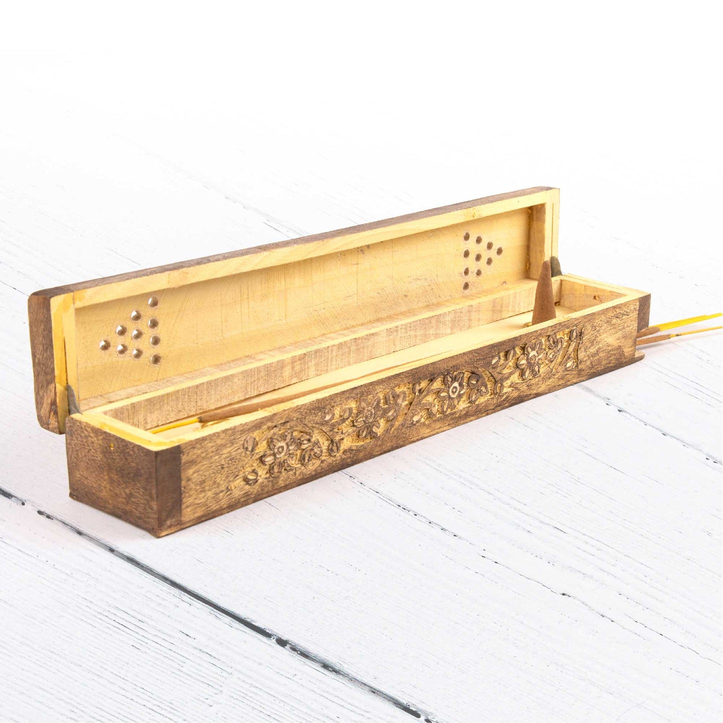 Wooden Incense Box - Floral Carving